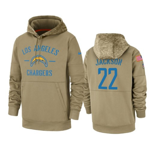 Los Angeles Chargers Justin Jackson Tan 2019 Salute To Service Sideline Therma Pullover Hoodie