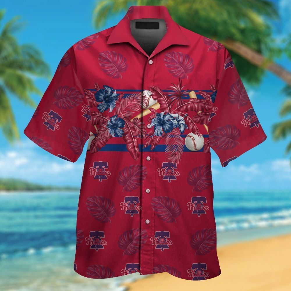 Philadelphia Phillies Short Sleeve Button Up Tropical Hawaiian Shirt Ver05